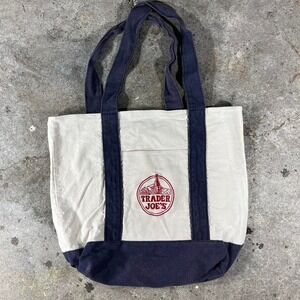 Navy and white Trader Joe's tote bag